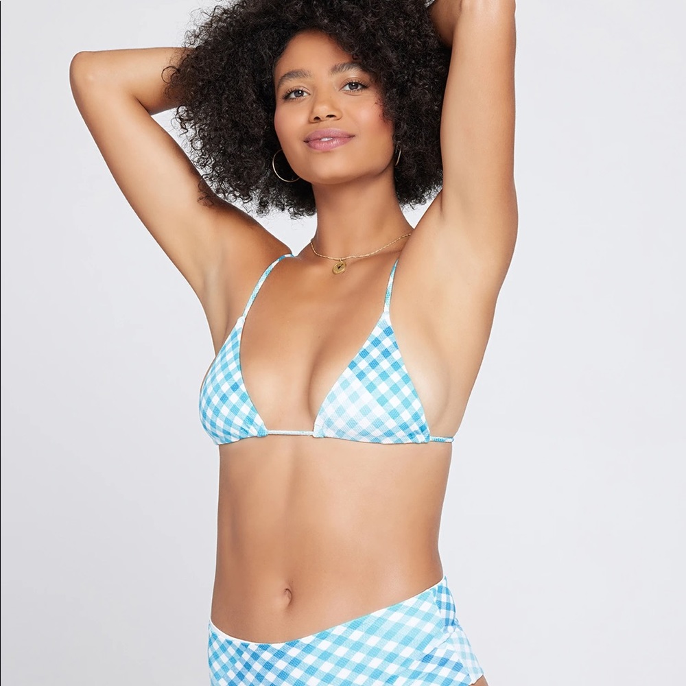 L SPACE Brittany Bikini Top in picnic plaid print.